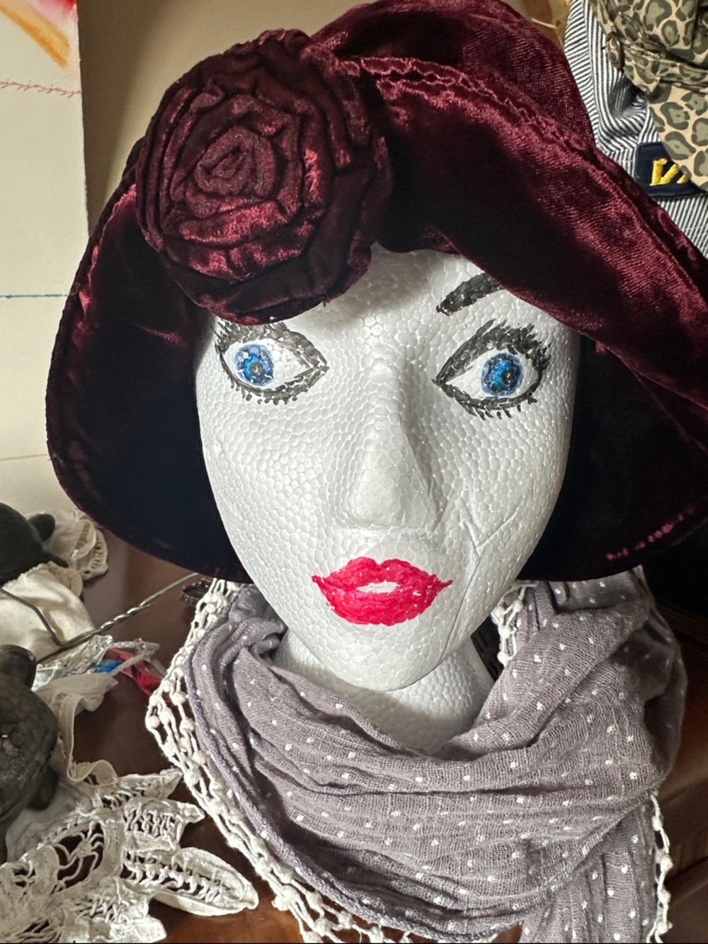 Vintage Velvet Rose Accent Cloche Hat in Deep Burgundy - Women Accessories